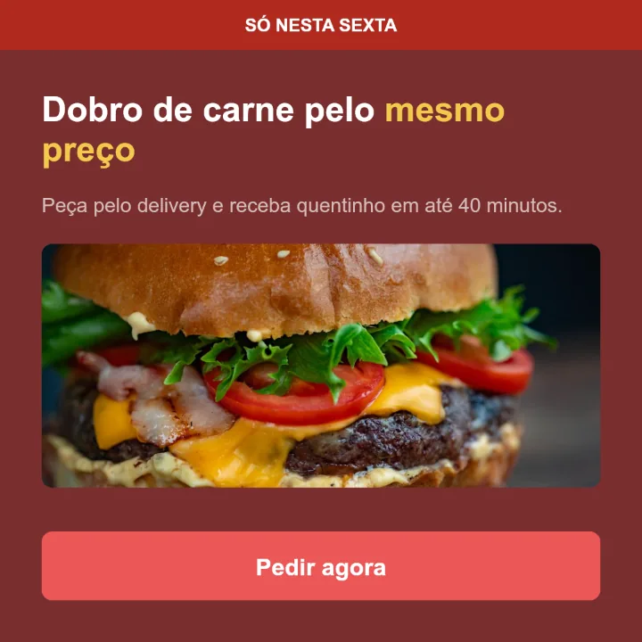 Exemplo de criativo para hamburgueria com barra de urgência
